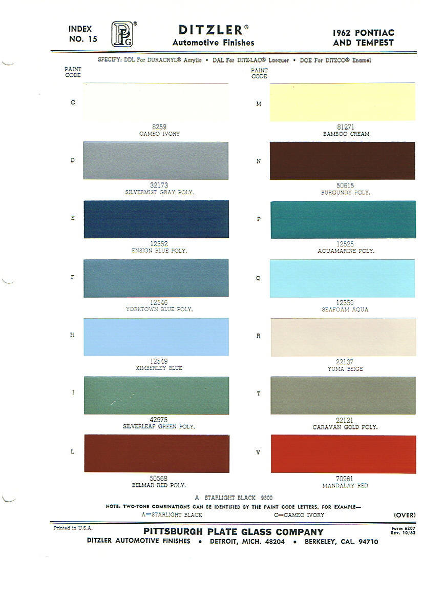 1972 Pontiac Color Chart