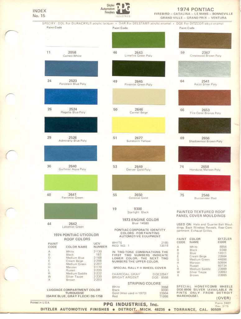 1969 Pontiac Color Chart