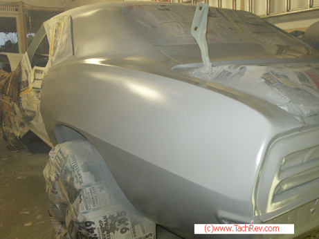 Fresh primer coat of paint on Rob's 69 Firebird