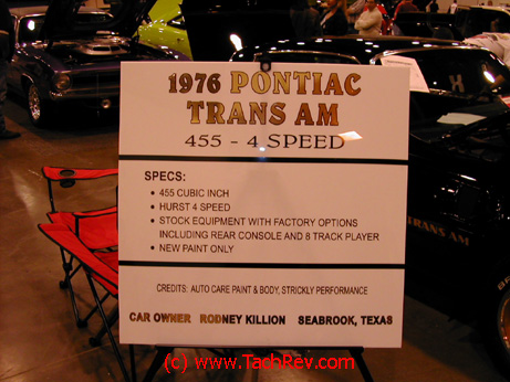Rodney Killion, Seabrook TX brought his 1976 LE and 1977 SE Bandit Special Edititions to the show....and yes, that's his Hemi Cuda and Hemi Super Bee in the background too!