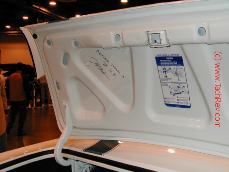 Herb Adams' signature on the 1969 T/A trunk lid