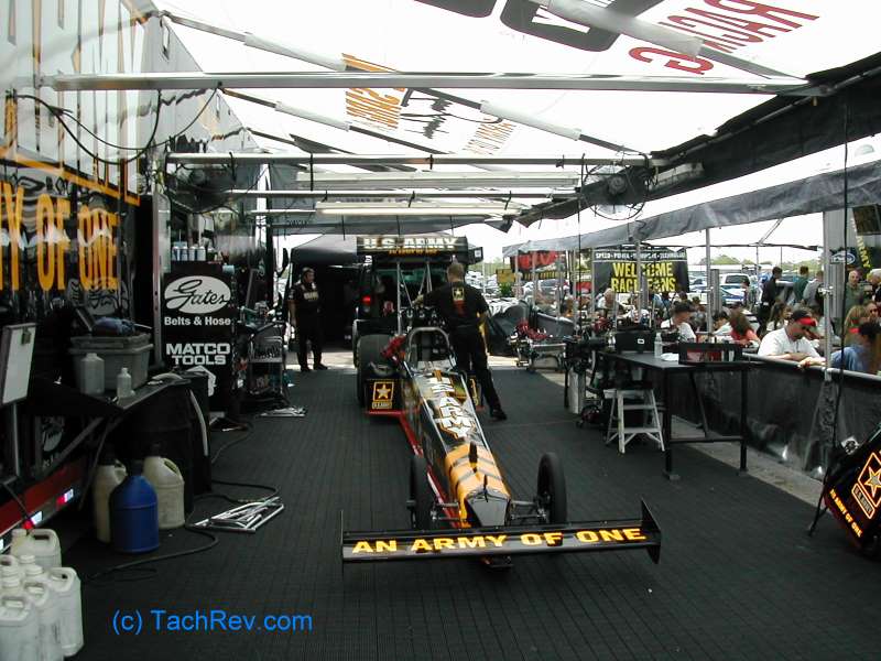 Tony's HRP Pit in 2004.  Notice the subtle differences in the car from the NHRA photo below? 