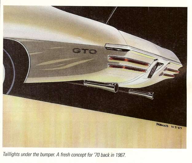 This illustration of the "taillights under bumper design" provide a possible 1973-1977 factory rear bumper to a custom conversion idea.