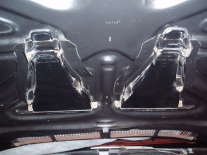 Closeup of engine-side hood structure dual mount of functional Grand Am Ram-Air Induction System