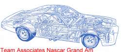 This phantom drawing shows the Team Associates Grand Am was outfitted for stock car racing.  (Larger image below.)