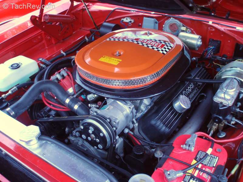 This "worked" 440 1970 Road Runner engine now displaces over 500 cubic inches. Six Pack and A/C too.