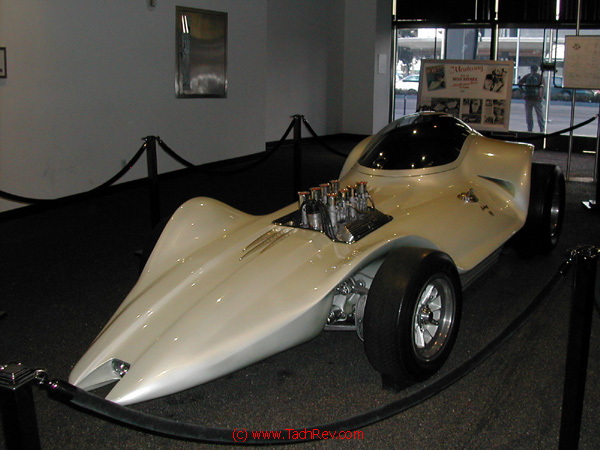 Front 3/4 view of the MANTARAY display at The Petersen Automotive Museum