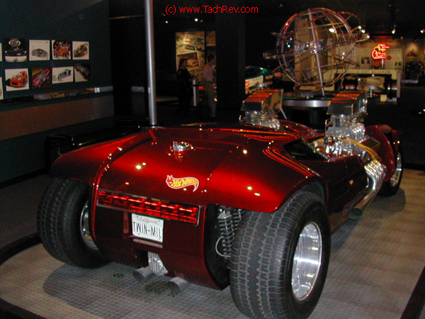 Another Rear look at the twin mill in full scale. Notice the TWIN MILL California plate. Display with globe inscribed with - "The World's Coolest Car Company!"