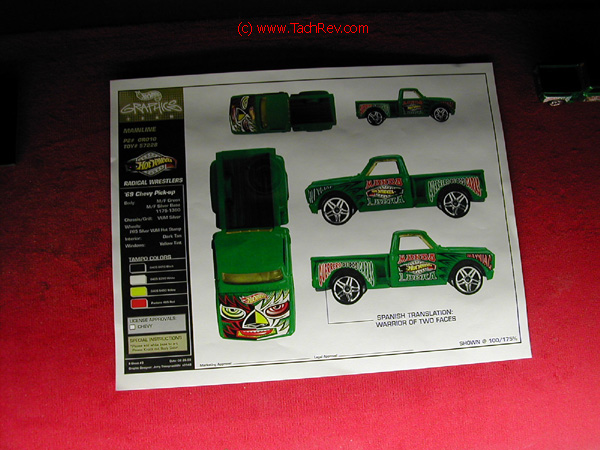 A detailed paint and decal color rendition for the 69 Chevy Custom Hot Wheels® truck.