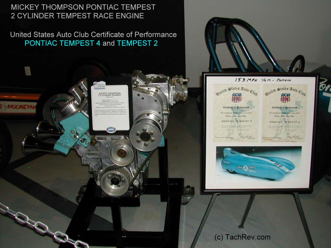 MICKEY THOMPSON PONTIAC TEMPEST 4 and TEMPEST 2 USAC Performance Certificate